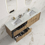 Aulic Voulari 600-1800mm Harvest Oak Framed Wall Hung Vanity Plywood Cabinet Only & Stone Top Available