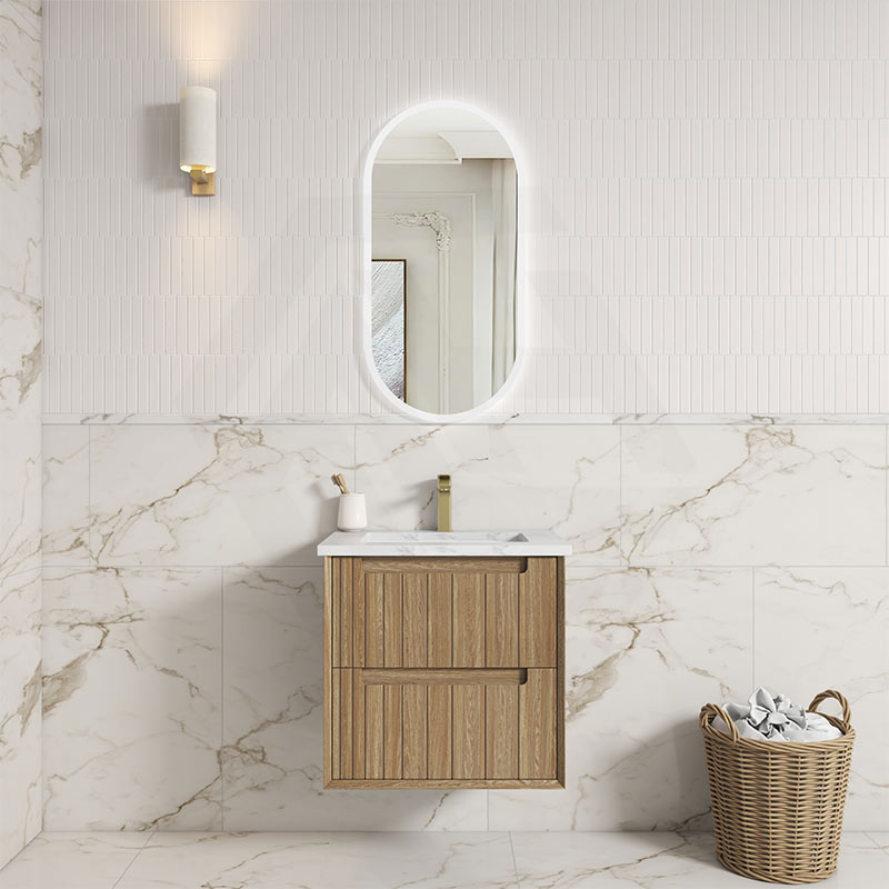 Aulic Voulari 600-1800mm Harvest Oak Framed Wall Hung Vanity Plywood Cabinet Only & Stone Top Available