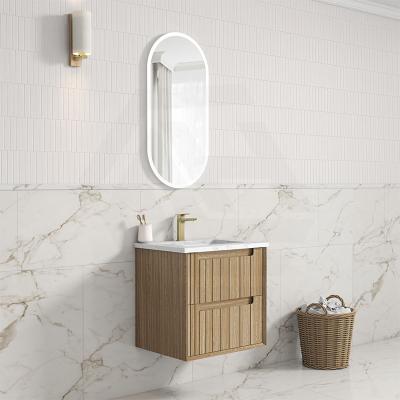 Aulic Voulari 600-1800mm Harvest Oak Framed Wall Hung Vanity Plywood Cabinet Only & Stone Top Available