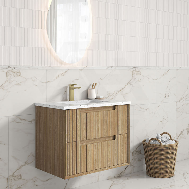 Aulic Voulari 600-1800mm Harvest Oak Framed Wall Hung Vanity Plywood Cabinet Only & Stone Top Available