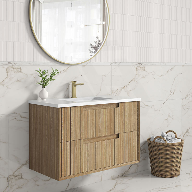 Aulic Voulari 600-1800mm Harvest Oak Framed Wall Hung Vanity Plywood Cabinet Only & Stone Top Available