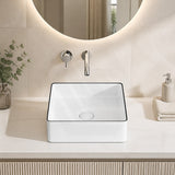 Aulic Dove Square Ceramic Above Counter Basin 365x365x110mm - Gloss White with Black Edge