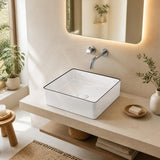 Aulic Dove Square Ceramic Above Counter Basin 365x365x110mm - Gloss White with Black Edge