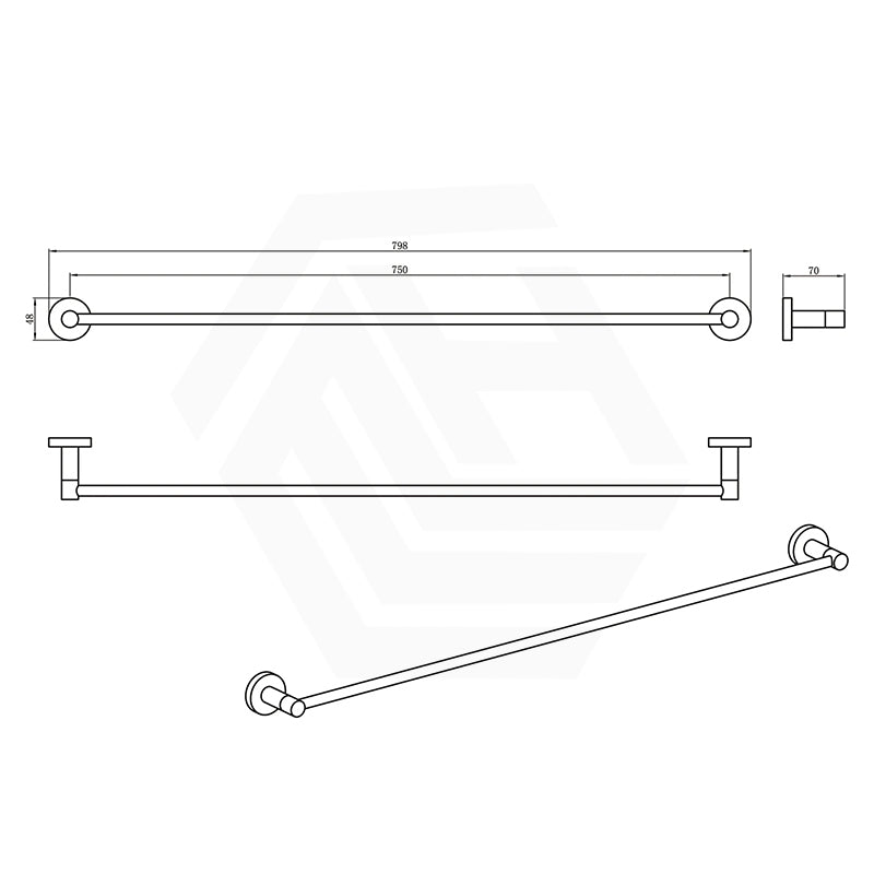 Amoza Bathroom 800mm Round Single Towel Rail Stainless Steel Variant Colour Available