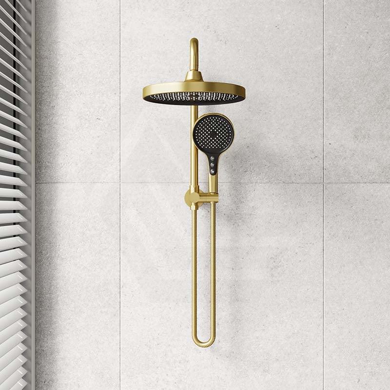 #Brushed Gold Amoza Round Mini Combo Twin Shower Set Top Inlet