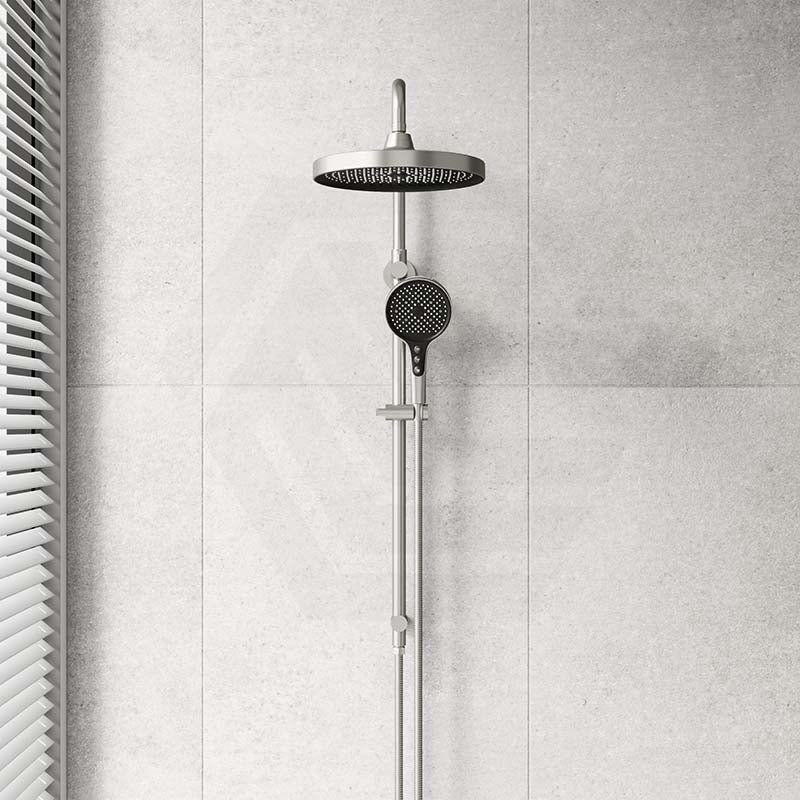#Brushed Stainless Steel Amoza Twin Shower On Rail Stainless Steel