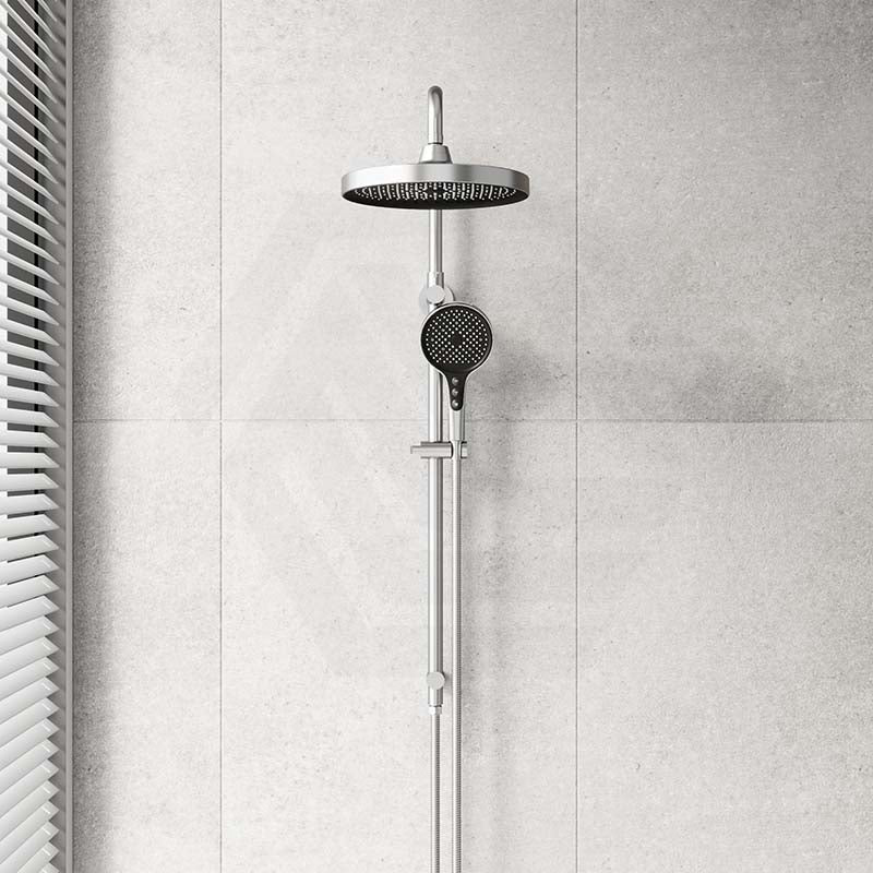 #Chrome Amoza Twin Shower On Rail Stainless Steel