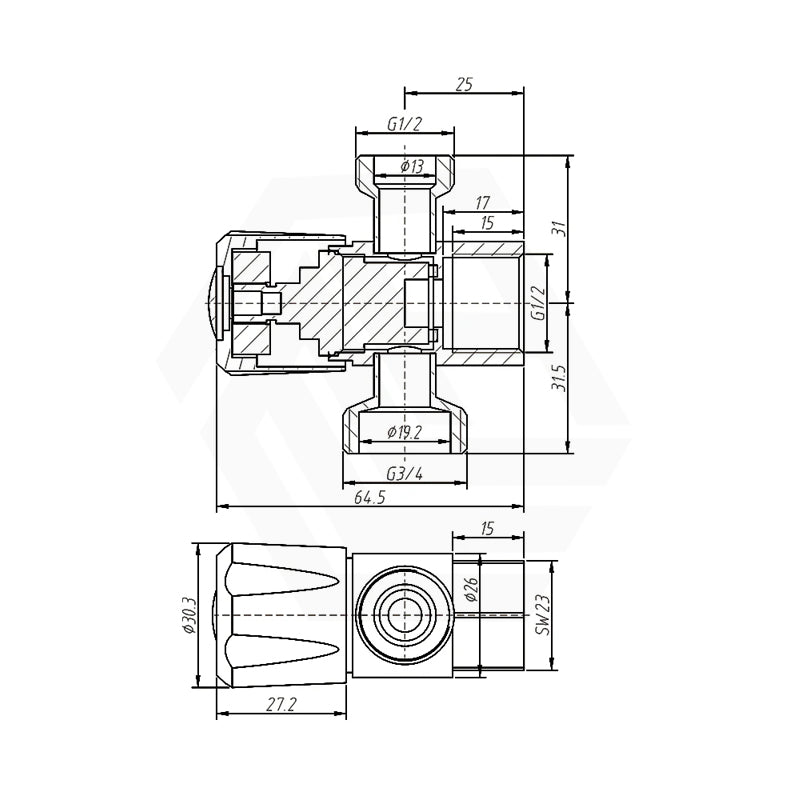 Amoza DN15 15x15x20mm 1/4 Turn Ceramic Disc Three Way Stop Tap Brushed Stainless Steel