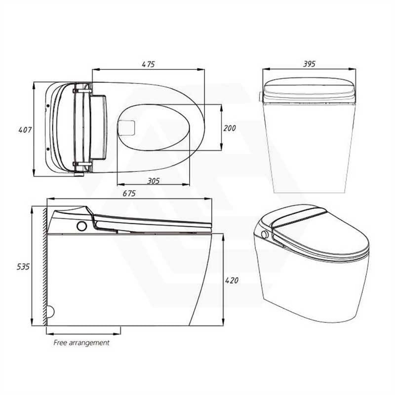 Aquaperla Free Arrangement Smart Toilet with Hands-Free Operation 675x395x535mm