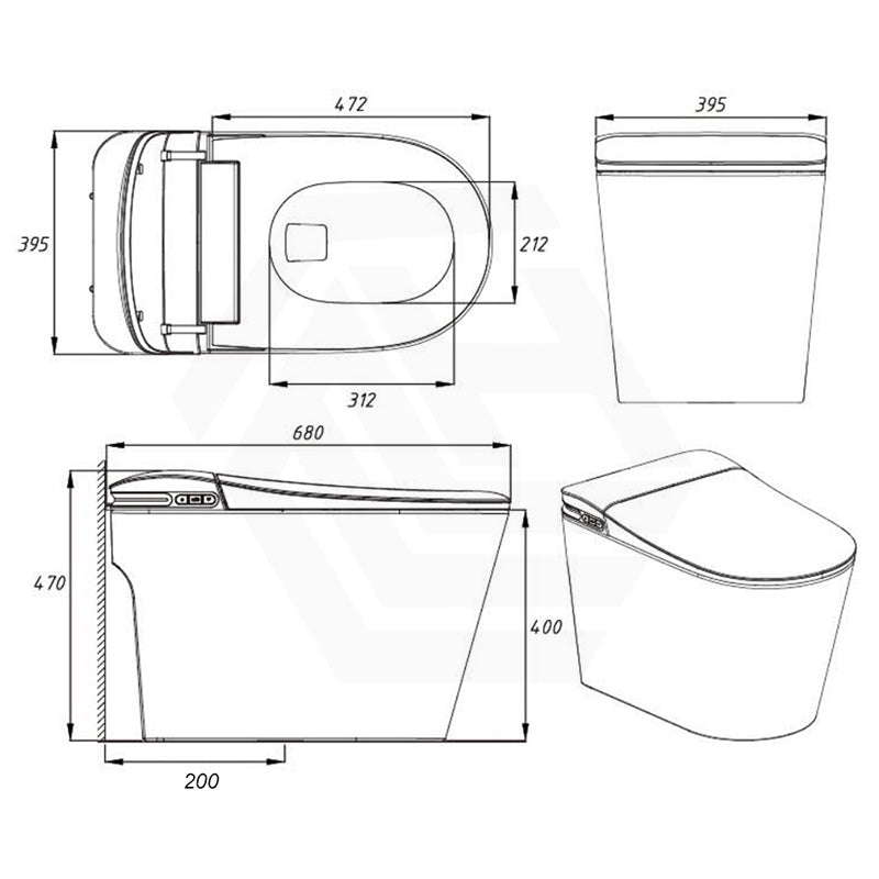 Aquaperla Smart Toilet with Aroma Diffusion and Instant Heating 680x395x470mm - Various Colours