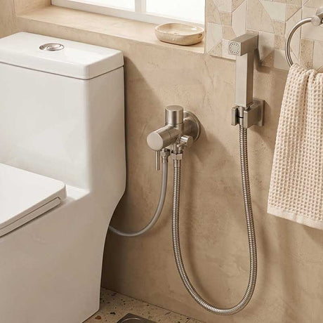 Aquaperla Brass Square Toilet Bidet Spray Kit with 1.2m Stainless Steel Hose - Variant Colour Available