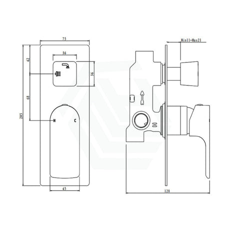 Aquaperla Vog Series Square Shower/Bath Wall Mixer With Diverter Brushed Brass/Brushed