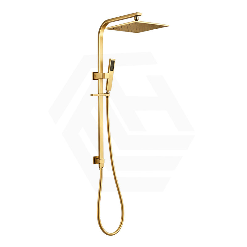 Aquaperla Square Twin Shower Station Top Inlet 10 inch 250mm - Brushed Brass/Gunmetal Grey