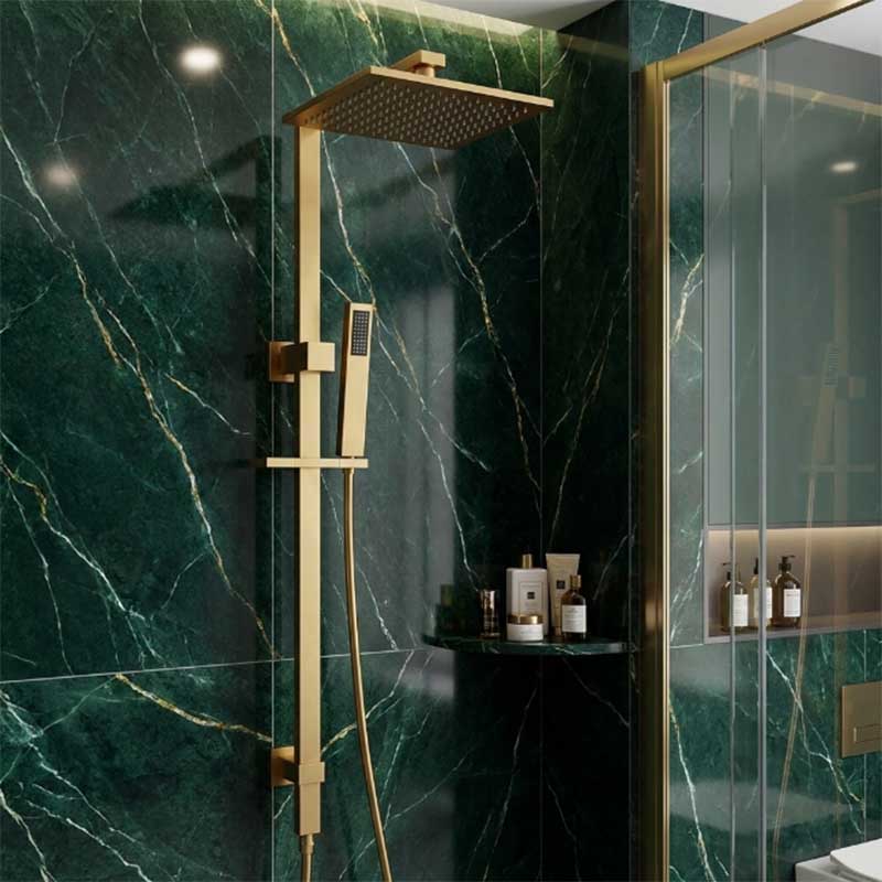 Aquaperla Square Twin Shower Station Top Inlet 10 inch 250mm - Brushed Brass/Gunmetal Grey