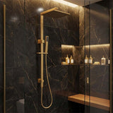 Aquaperla Square Twin Shower Station Top Inlet 10 inch 250mm - Brushed Brass/Gunmetal Grey