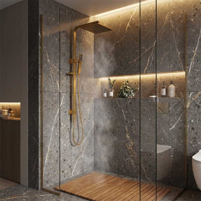 Aquaperla Square Twin Shower Station Top Inlet 10 inch 250mm - Brushed Brass/Gunmetal Grey
