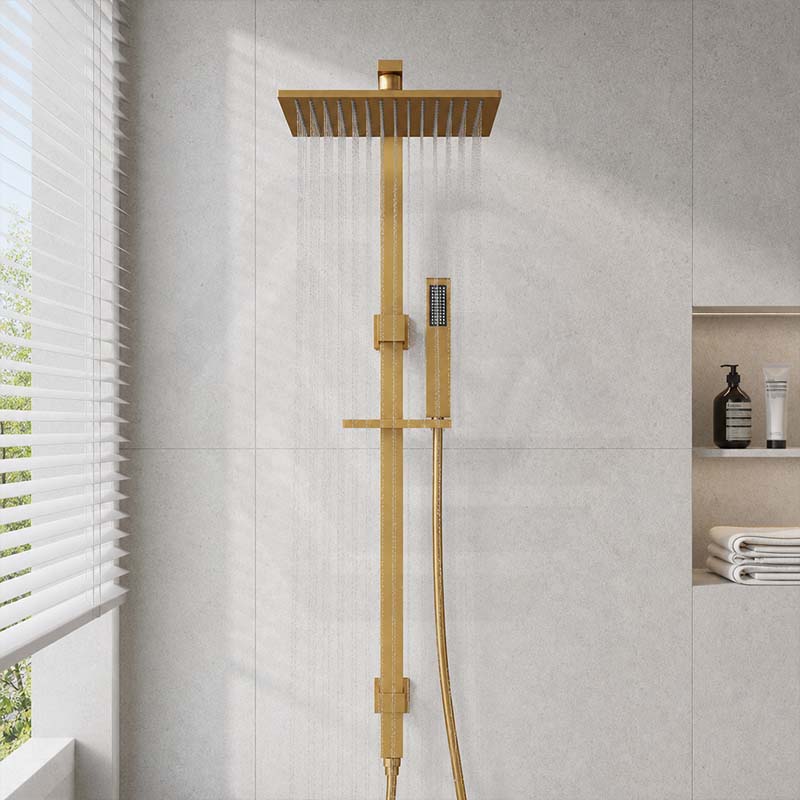 Aquaperla Square Twin Shower Station Top Inlet 10 inch 250mm - Brushed Brass/Gunmetal Grey