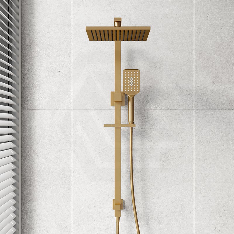 G#1(Gold) Aquaperla 10 inch 250mm Square Twin Shower Station Top Inlet Brushed Brass