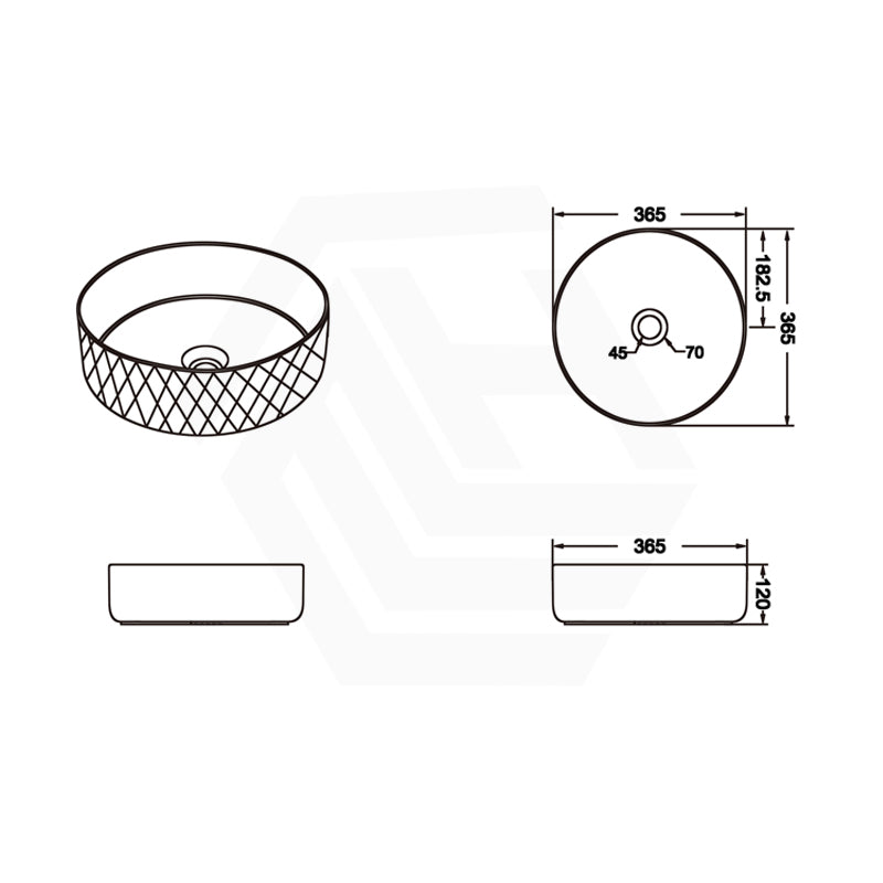 365x365x120mm Aquaperla Round Bathroom Above Counter Basin Ceramic Basin - Colour Available