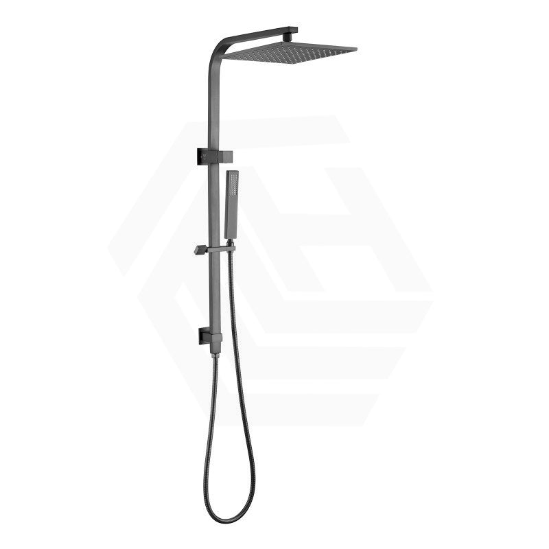 Aquaperla Square Twin Shower Station Top Inlet 10 inch 250mm - Brushed Brass/Gunmetal Grey