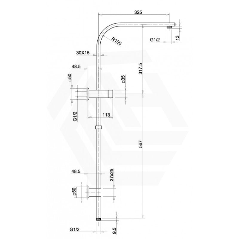 Aquaperla Square Twin Shower Station Top Inlet 10 inch 250mm - Brushed Brass/Gunmetal Grey