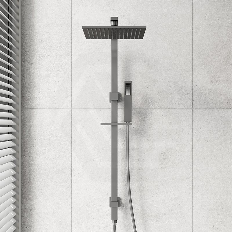 Aquaperla Square Twin Shower Station Top Inlet 10 inch 250mm - Brushed Brass/Gunmetal Grey