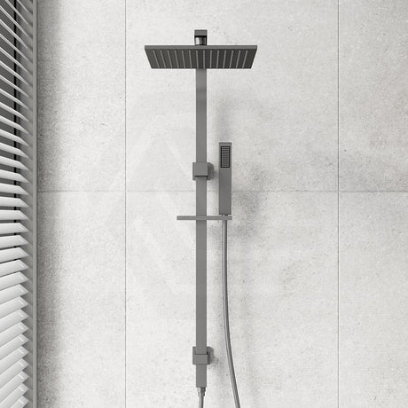 Aquaperla Square Twin Shower Station Top Inlet 10 inch 250mm - Brushed Brass/Gunmetal Grey