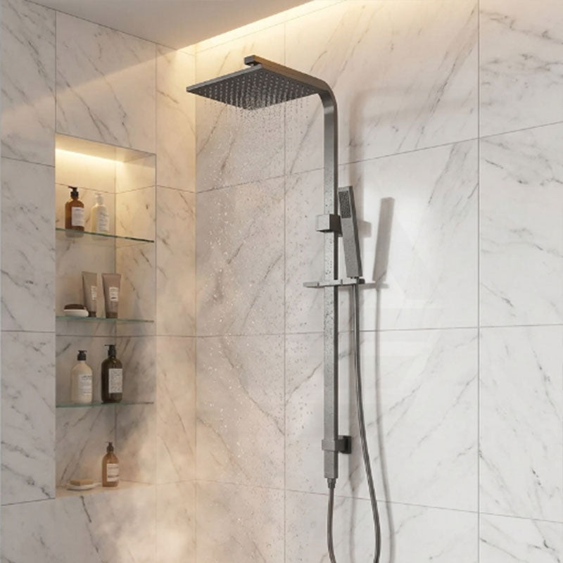 Aquaperla Square Twin Shower Station Top Inlet 10 inch 250mm - Brushed Brass/Gunmetal Grey