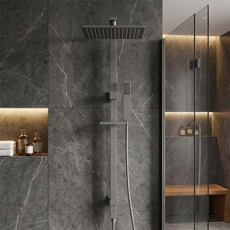 Aquaperla Square Twin Shower Station Top Inlet 10 inch 250mm - Brushed Brass/Gunmetal Grey