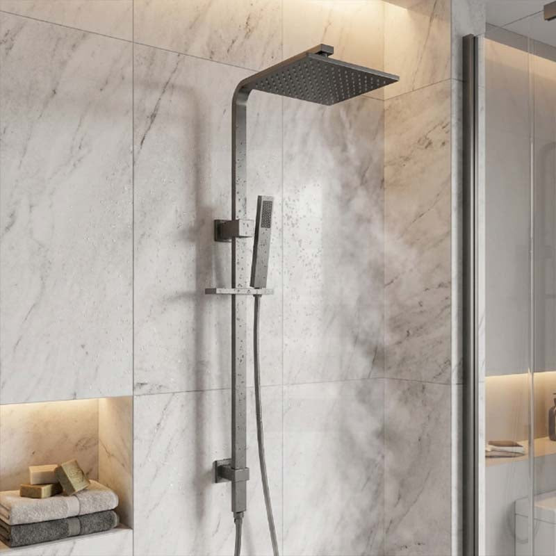 Aquaperla Square Twin Shower Station Top Inlet 10 inch 250mm - Brushed Brass/Gunmetal Grey
