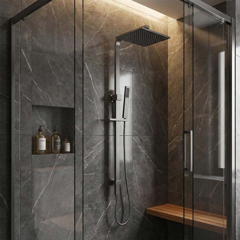 Aquaperla Square Twin Shower Station Top Inlet 10 inch 250mm - Brushed Brass/Gunmetal Grey