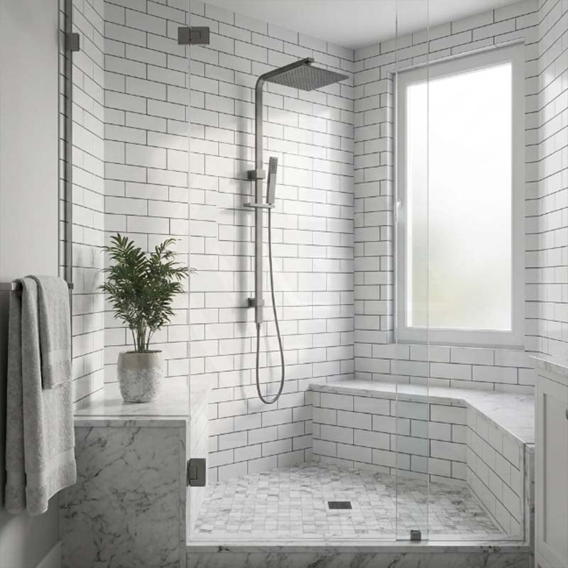 Aquaperla Square Twin Shower Station Top Inlet 10 inch 250mm - Brushed Brass/Gunmetal Grey
