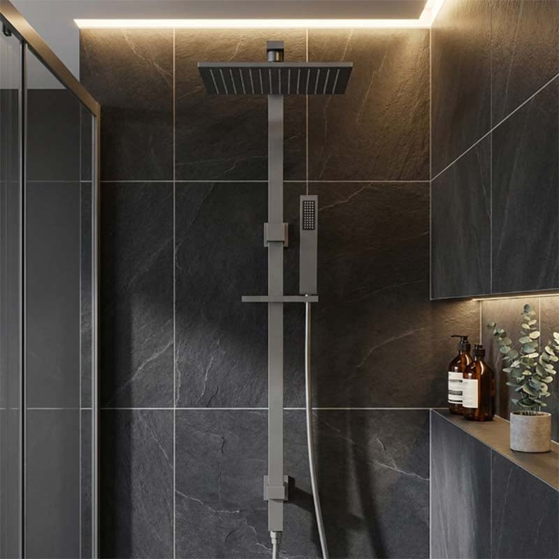 Aquaperla Square Twin Shower Station Top Inlet 10 inch 250mm - Brushed Brass/Gunmetal Grey