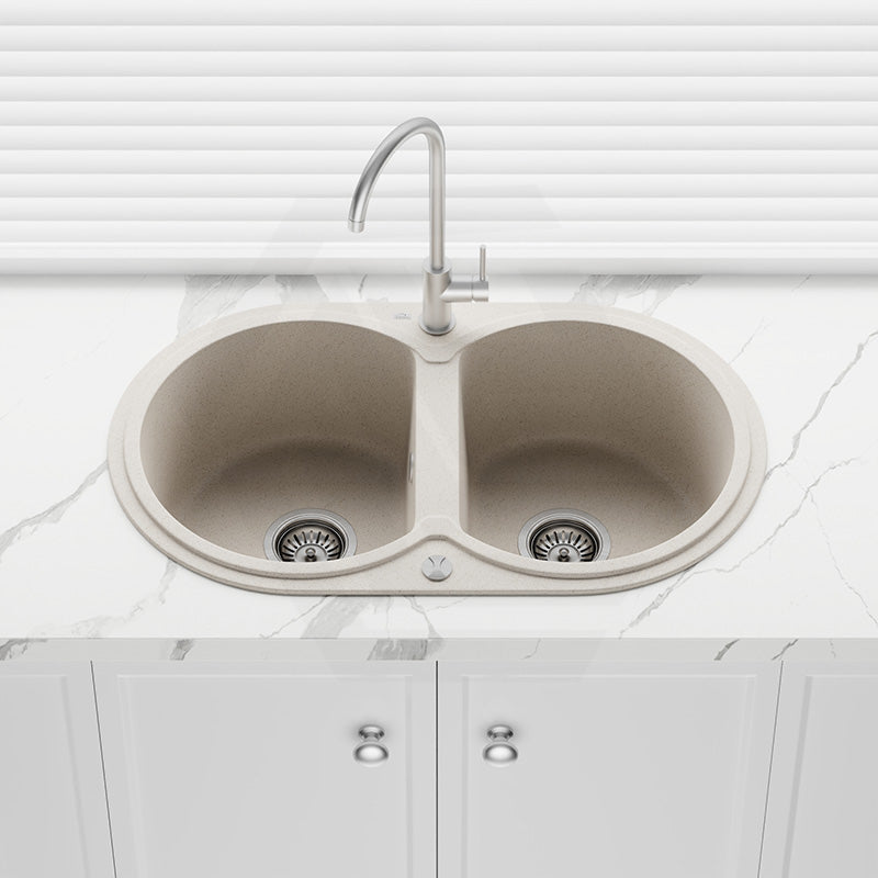 780x470x204mm Laveo Dafne Granite Double Bowls Stone Kitchen Sink Beige/Grey