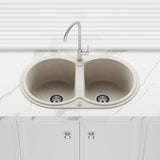 780x470x204mm Laveo Dafne Granite Double Bowls Stone Kitchen Sink Beige/Grey