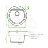 510x510x205mm Laveo Dafne Granite Single Bowl Round Stone Kitchen Sink Beige/Grey