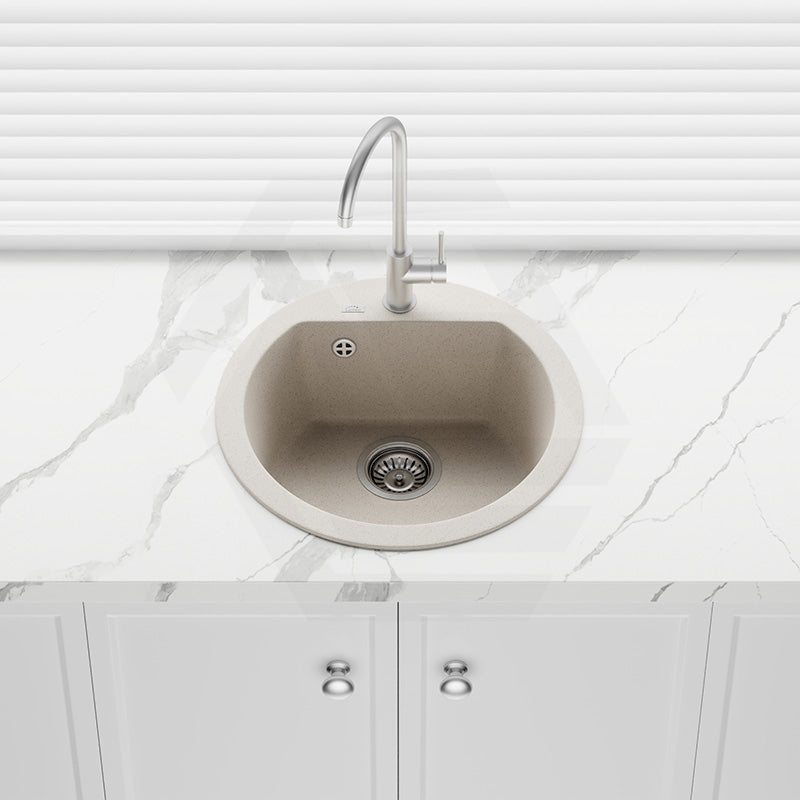 510x510x205mm Laveo Dafne Granite Single Bowl Round Stone Kitchen Sink Beige/Grey