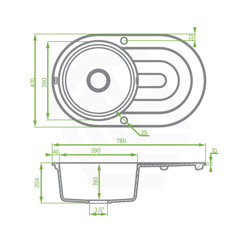 780x470x204mm Laveo Dafne Granite Single Bowl Stone Kitchen Sink with Drain Board Beige/Grey