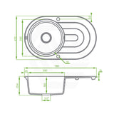 780x470x204mm Laveo Dafne Granite Single Bowl Stone Kitchen Sink with Drain Board Beige/Grey