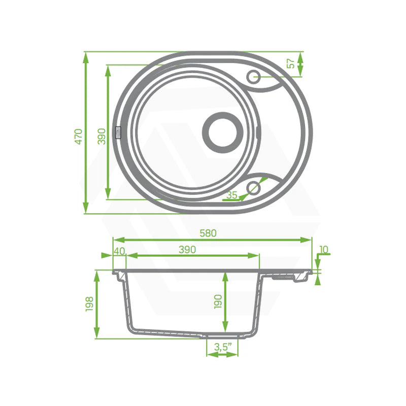 580x470x198mm Laveo Dafne Granite Stone Round Single Bowl Kitchen Sink Top Mount Beige/Grey