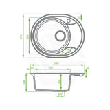 580x470x198mm Laveo Dafne Granite Stone Round Single Bowl Kitchen Sink Top Mount Beige/Grey