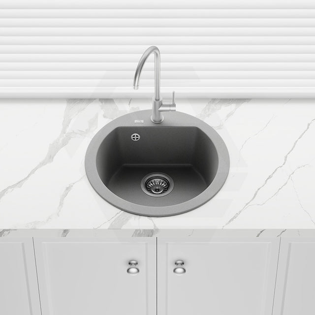510x510x205mm Laveo Dafne Granite Single Bowl Round Stone Kitchen Sink Beige/Grey