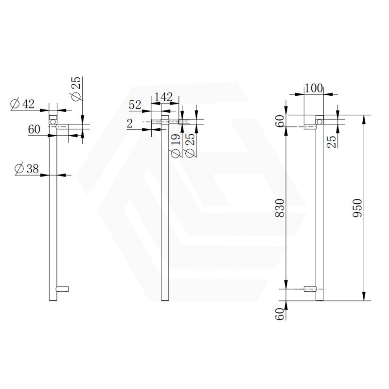 Aquaperla 950mm Round Vertical Electric Heated Towel Rack Single Bar Stainless Steel Variant Colour Available