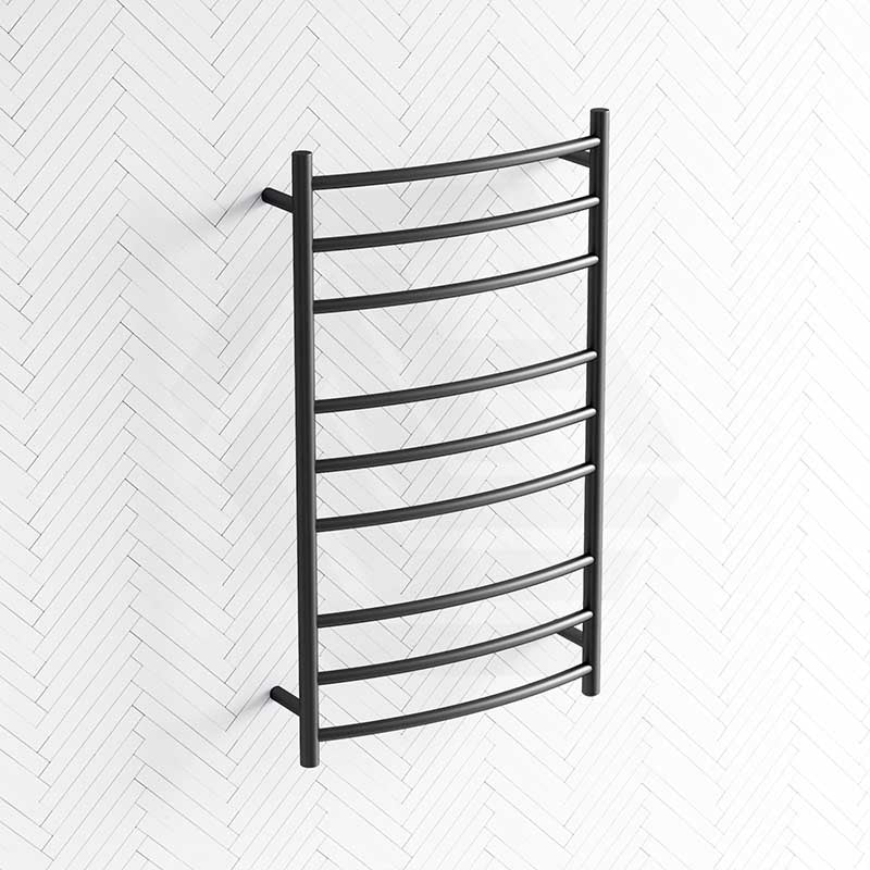 Aquaperla 1030x600x122mm Round Matt Black Electric Heated Towel Rack 9 Bars