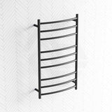 Aquaperla 1030x600x122mm Round Matt Black Electric Heated Towel Rack 9 Bars