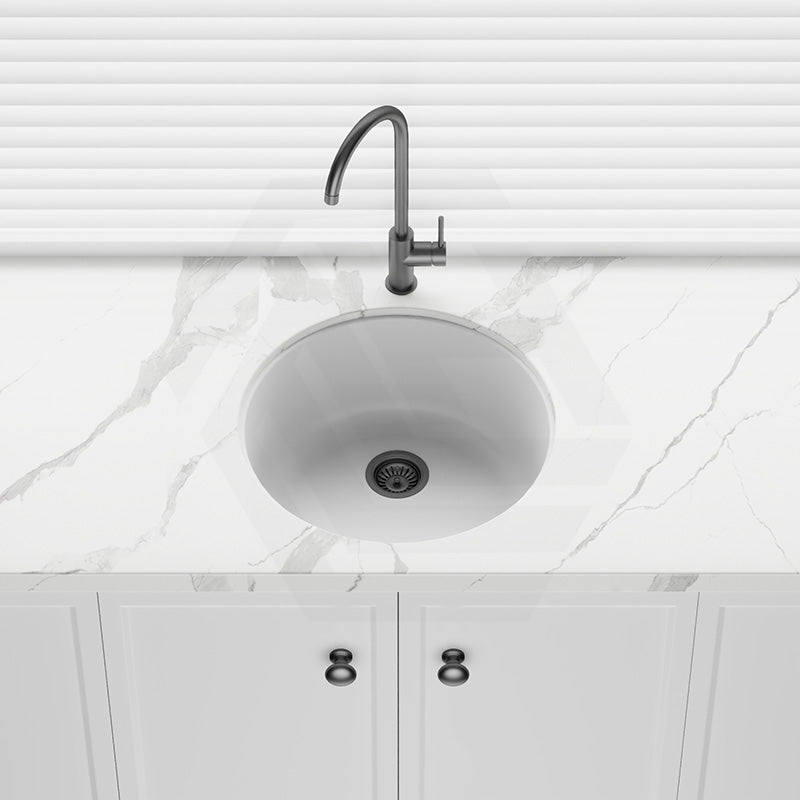 Aquaperla 461x461x191mm Round Granite Quartz Single Bowl Top/Under Mount Kitchen Sink Matt White
