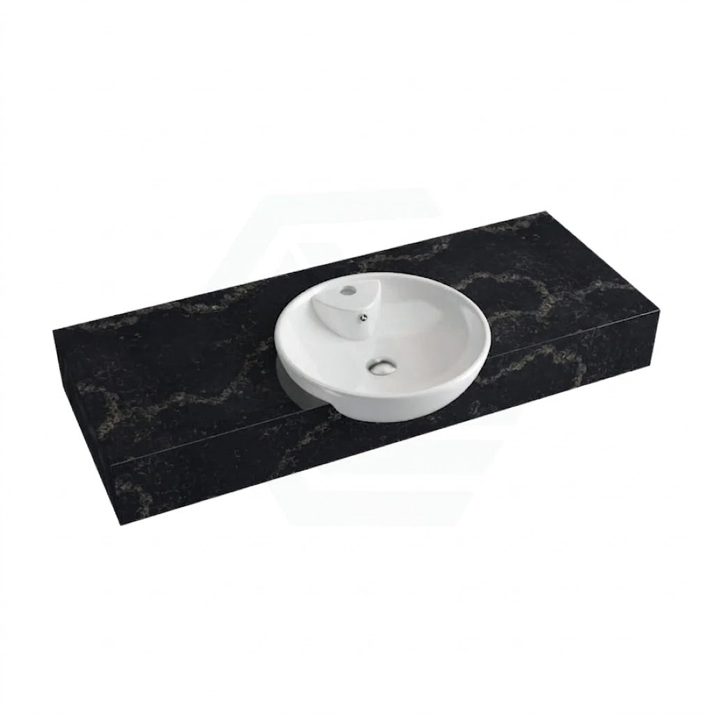 150mm Gloss Black Swan Stone Top Quartz with Round Semi-Recessed Basin