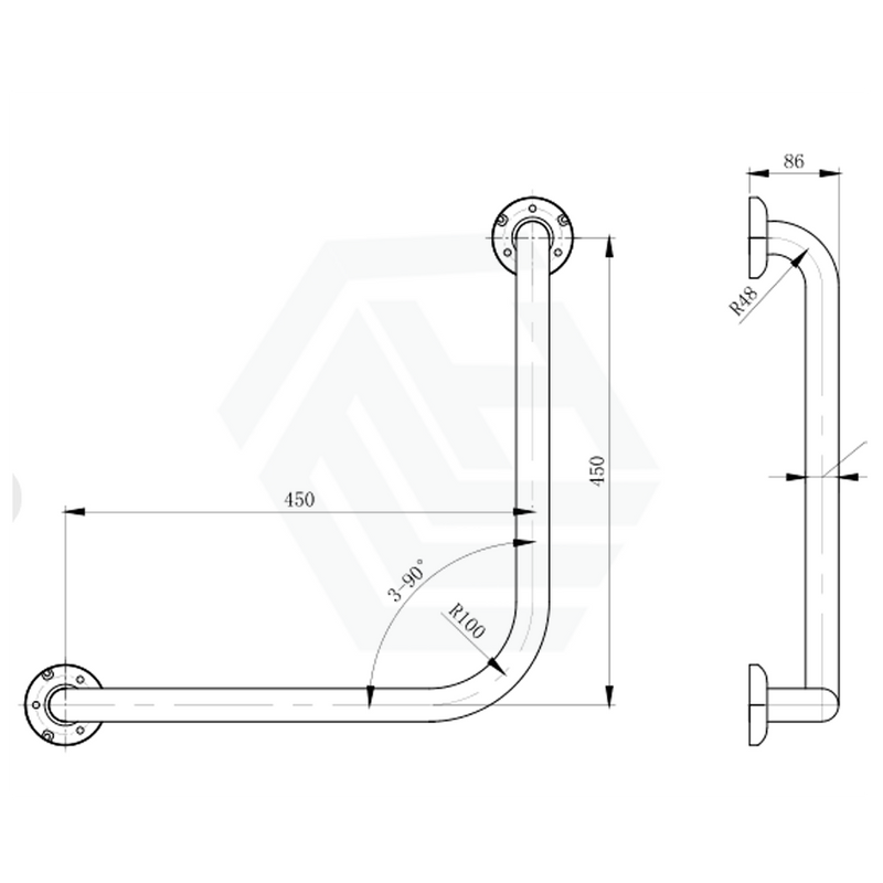 Assist Grab Rail Bar 90 Degree Ambulant Accessories Special Needs With Concealed Wall Flanges