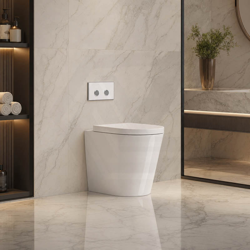 Azzurra WELS 6 Star Dual Flush Wall Faced Cal Pedestal Pan with Inwall Cistern & Push Button with Drainwave P-Trap Only 520x360x390mm - Gloss White