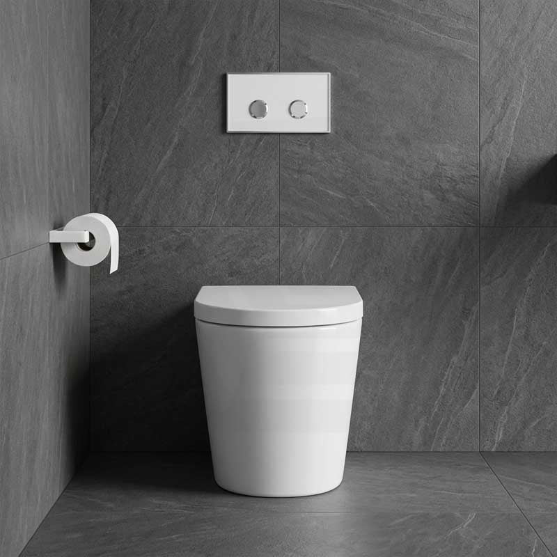 Azzurra WELS 6 Star Dual Flush Wall Faced Cal Pedestal Pan with Inwall Cistern & Push Button with Drainwave P-Trap Only 520x360x390mm - Gloss White